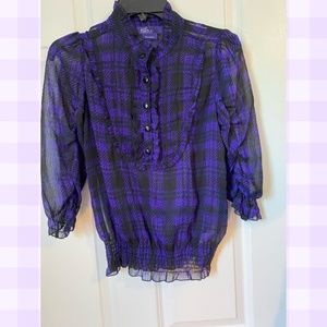Max Azria & Miley Cirus Sheer Plaid Blouse